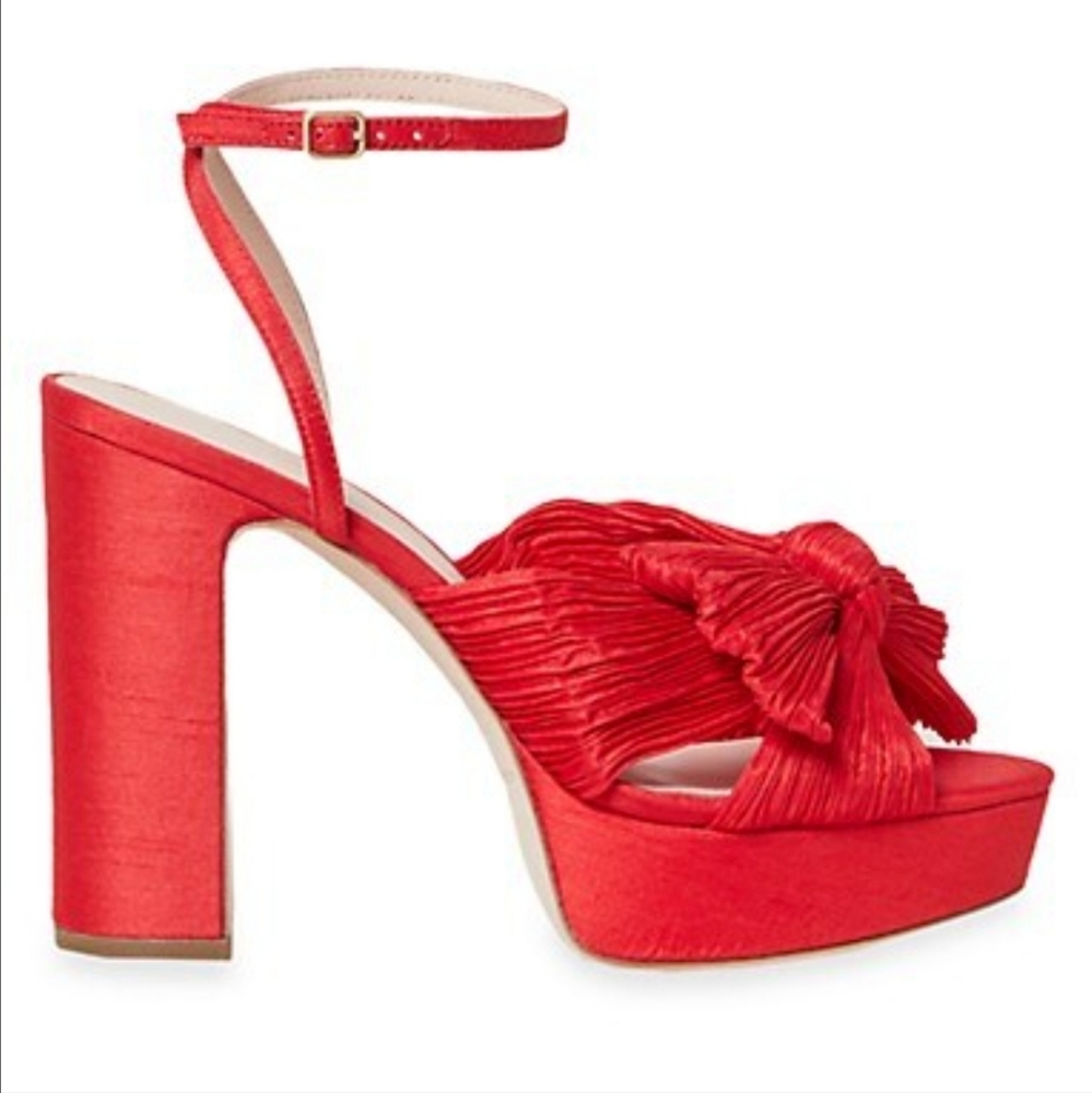 Loeffler Randall Natalia red silk heels, size 6.5 (fit like 6)